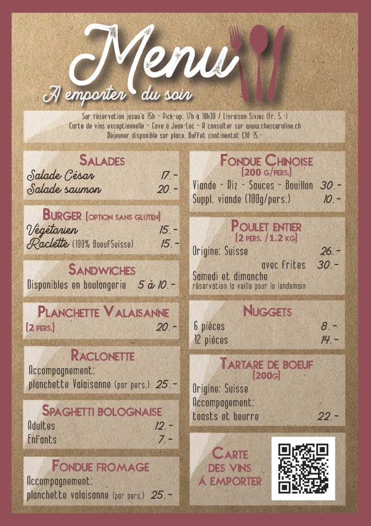 Menu à emporter français